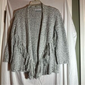 Alfred Dunner Womens Open Front Cardigan Sweater Gray Marled Fringes PM Medium